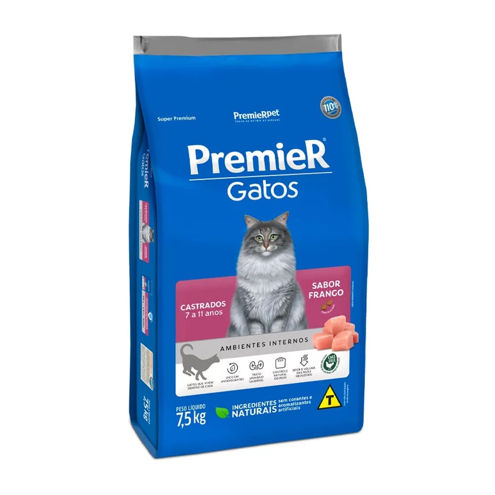 Ração Premier Ambientes Internos Gatos Castrados 7,5kg